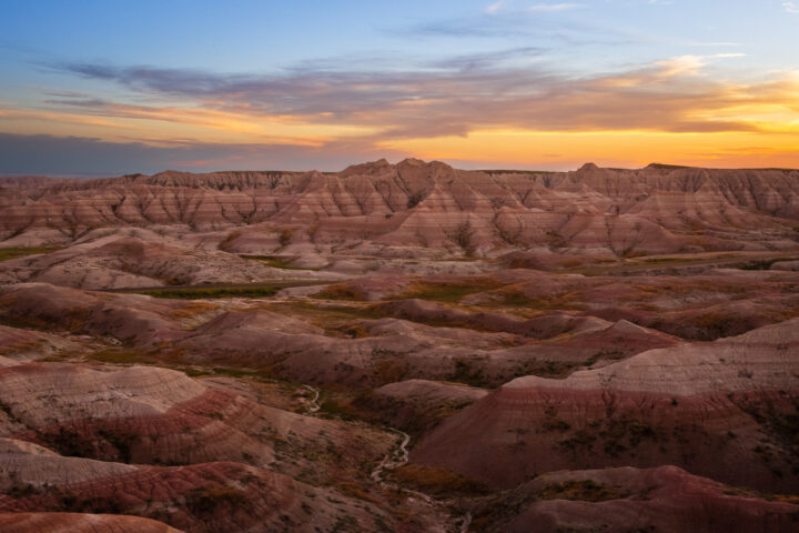 Badlands at sunset